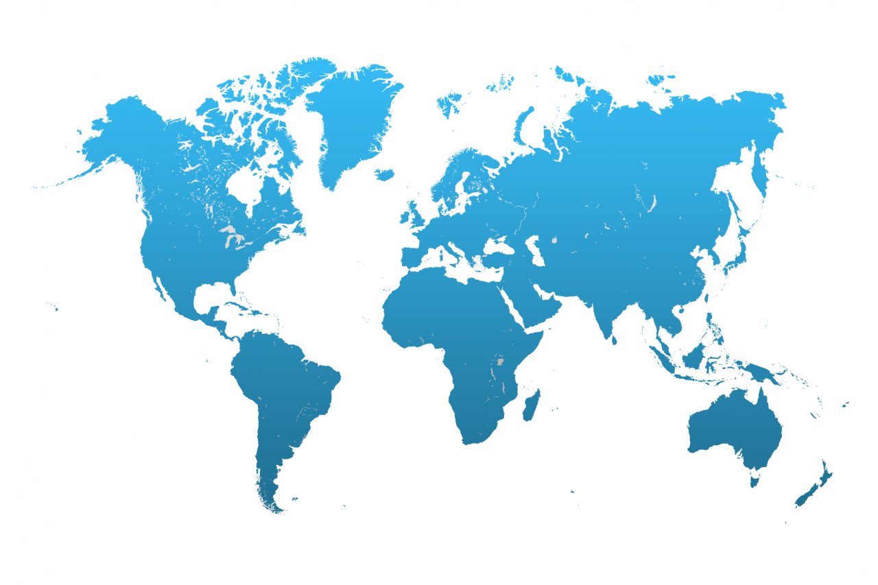 Blue World Map on White Background
